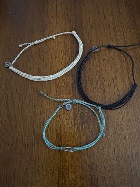 Pura Vida Trio Adjustable Cord Bracelets - Black, Cream, Teal